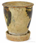 Virginia redware flowerpot and undertray 19th c