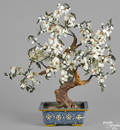 Large Chinese cloisonn and carved hardstone potted tree
