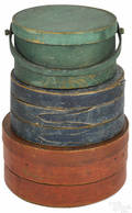 Three painted bentwood pantry boxes 19th c