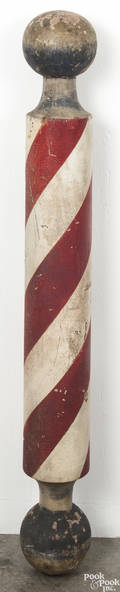 Turned and painted barbers pole 19th c