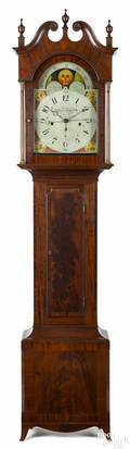 Important Lancaster Pennsylvania Federal mahogany musical tall case clock ca 1815