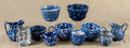 Eleven pieces of blue and white spongeware