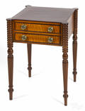 Massachusetts Sheraton tiger maple and mahogany twodrawer work stand ca 1820