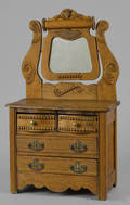 Oak doll dresser with a mirror