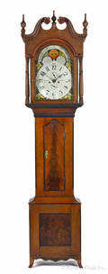Pennsylvania Federal cherry and crotch veneer tall case clock early 19th c