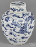 Chinese blue and white porcelain ginger jar with dragon decoration