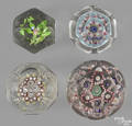 Four antique faceted millefiori paperweights
