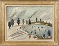 Oil on board primitive winter landscape