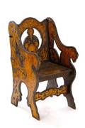 Pyrographic  Chip Carved Lion Throne Chair