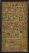 English or Scottish silk on linen sampler dated