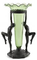 Art deco bronze and glass trumpet vase