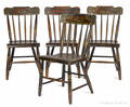 Set of four Pennsylvania painted plank seat chairs