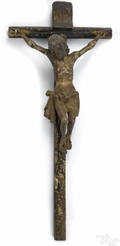 Carved and painted wood crucifix late 19th c