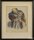 Color lithograph of a dentist pulling teeth