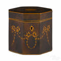 Federal style mahogany inlaid tea caddy with conch shell and drape inlay