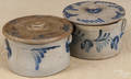 Two stoneware lidded cake crocks