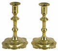 Pair of English Queen Anne brass candlesticks mid 18th c