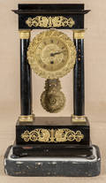 French ebonized and ormolu mounted portico clock