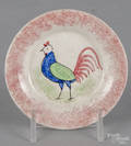 Red spatterware rooster cup plate 19th c