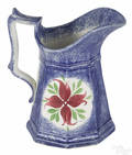 Blue spatterware cluster of buds cream pitcher 19th c