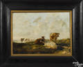 Continental oil on canvas landscape with cows early 19th c