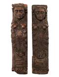 Pair 17th C German Carved Wood Figural Pilasters