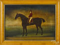 Contemporary color lithograph portrait of a horse and rider