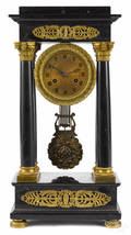 French ormolu and slate portico clock late 19th c