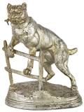Spelter figural pocket watch holder of a dog and a fence