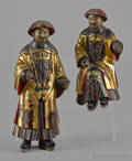 Pair of Chinese carved and painted wood figures of gentlemen 19th c