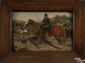 English oil on wood panel fox hunt scene mid 19th c