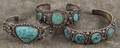 Three Navajo silver and turquoise bracelets