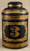 Painted tin tea canister