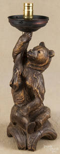Black Forest carved bear table lamp