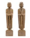 Pair Carved Gray Stone Entryway Buddhist Lohans