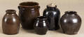Five redware crocks and jars