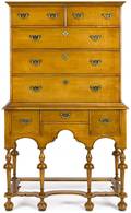 William  Mary style curly maple onepiece highboy