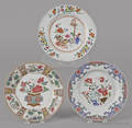 Three Chinese export famille rose plates 18th c