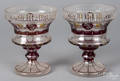 Pair of etched ruby and amber flash glass vases