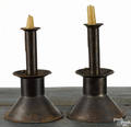 Near pair of weighted tin pushup candlesticks 19th c