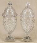 Pair of New England hobnail sweetmeat covered dishes