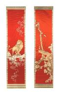 Pair Framed Chinese Red Silk Embroidery Textiles