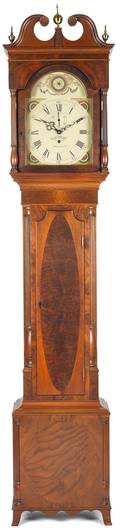 Hepplewhite style mahogany tall case clock