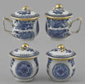 Four Chinese export porcelain blue Fitzhugh pot de crmes 19th c