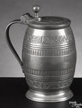 German pewter barrelshaped beer stein or