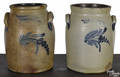 Two Pennsylvania stoneware crocks 19th c