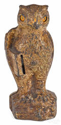 Cast iron owl with book still bank