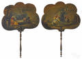 Pair of Victorian painted papiermch hand fans late 19th c
