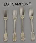 Set of twelve French silver fiddle pattern table forks