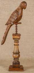 Carved walnut parrot